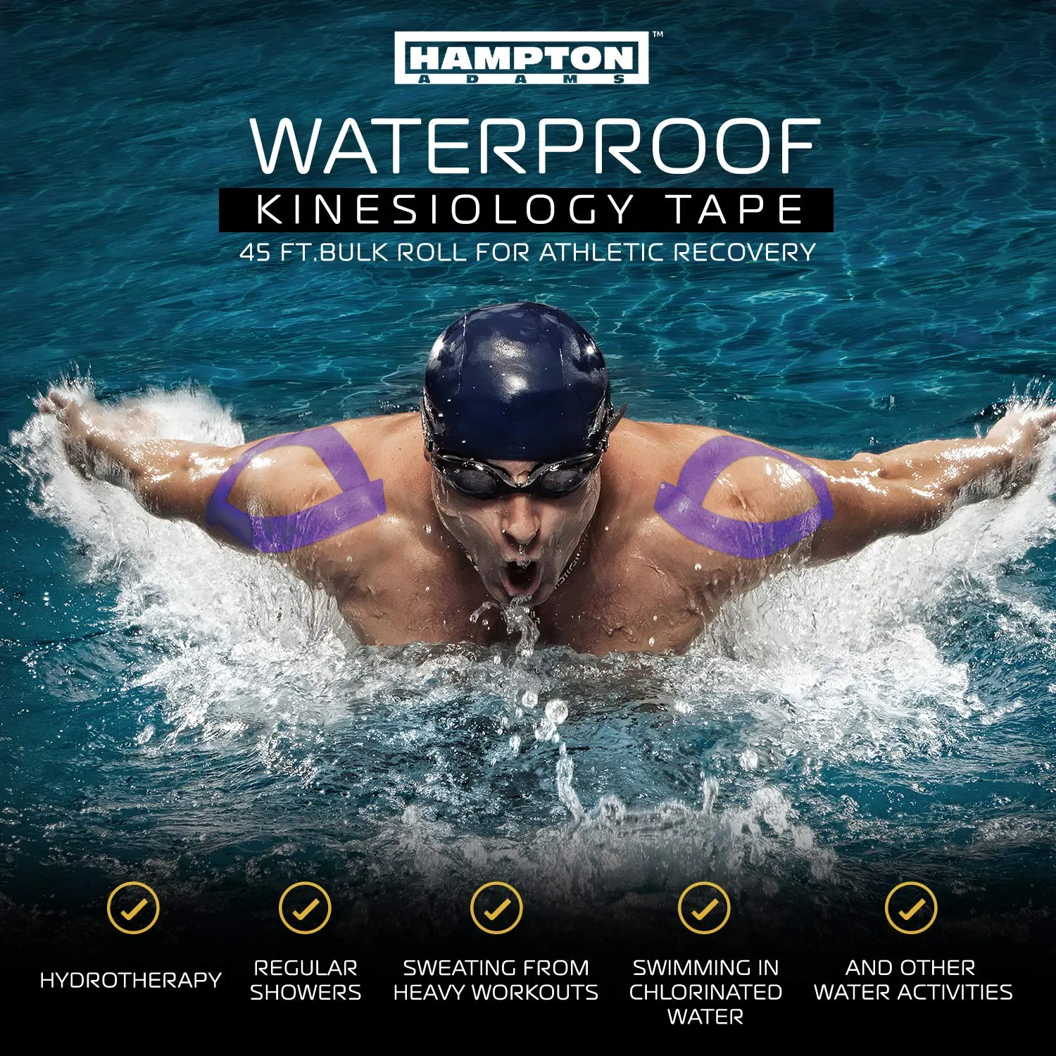 (135 Feet) Bulk Kinesiology Tape Waterproof Roll Sports Therapy Support for Knee, Muscle, Wrist, Shoulder, Back / Original Uncut Premium Therapeutic Elastic & Hypoallergenic Cotton - (Purple)