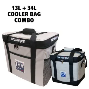 13L   34L Techni Ice High Performance Cooler Bag Combo - Grey