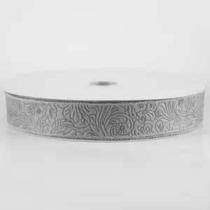 1.5" Embossed Flower Breeze Ribbon: Grey (50 Yards)