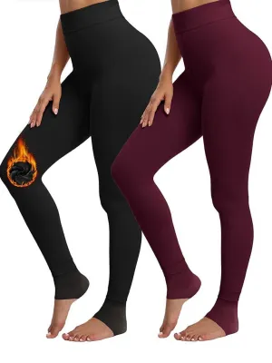 2 Pack Women‚Äôs Fleece Lined Leggings High Waist Stretchy warm Leggings one size