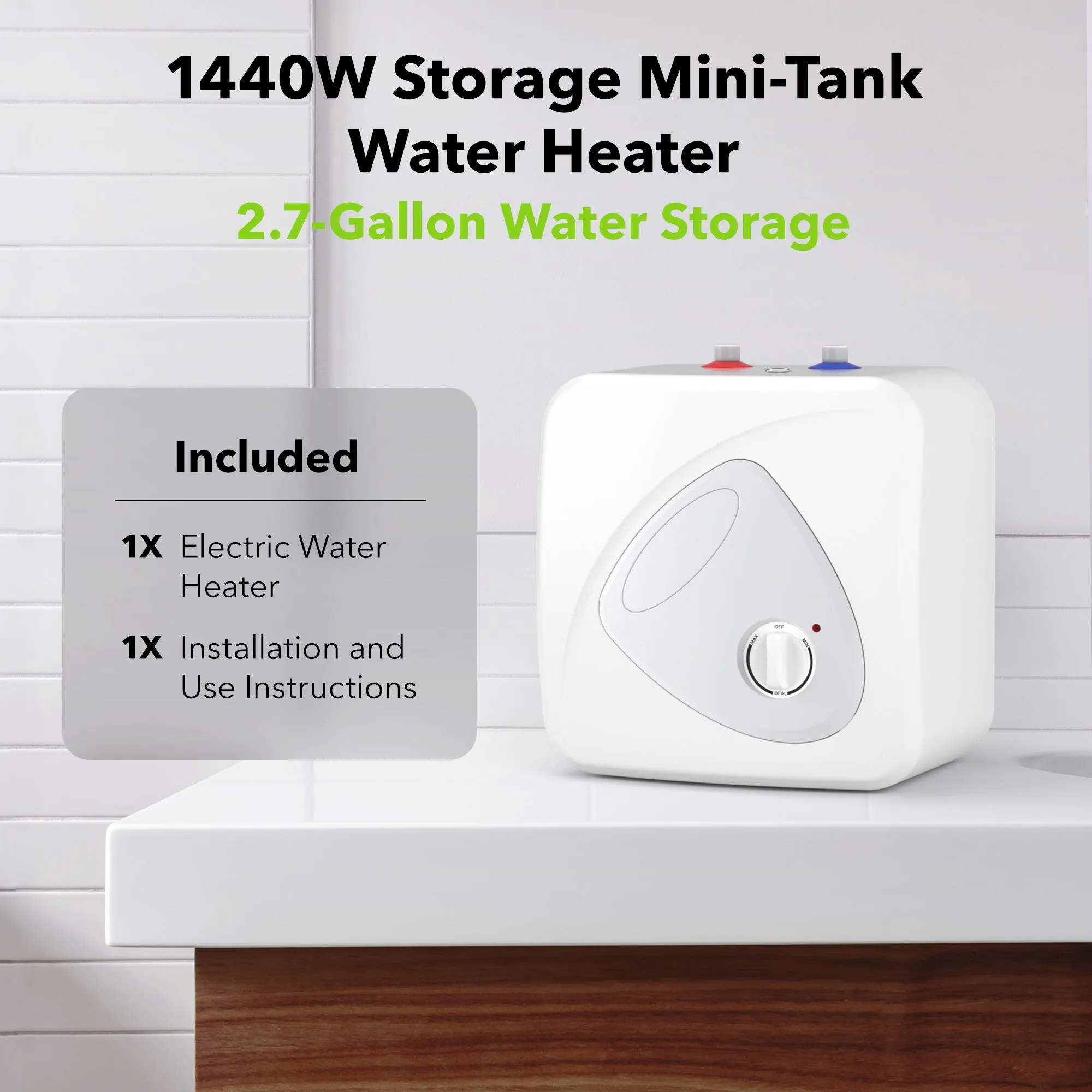 2.7 Gallon Electric Mini-Tank Water Heater Instant Hot Water Small Under Sink Bn-link