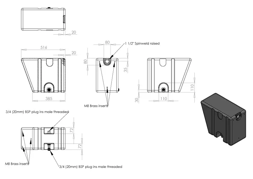 40 Litre Under Tray Poly Water Tank