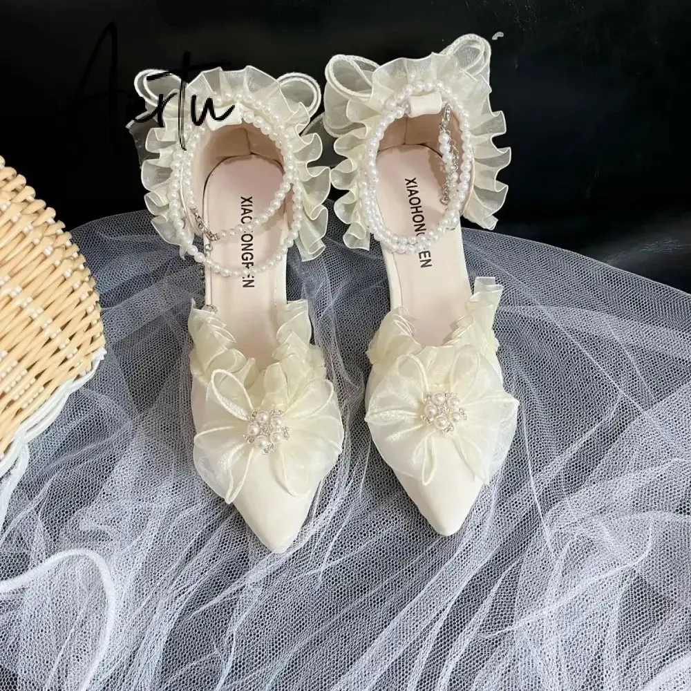 Aiertu  New French Girl Fairy Bow Sweet Wedding Shoes Lolita Shoes Y2k Women Shoes Luxury Brand High Quality Slingback Shoes Women