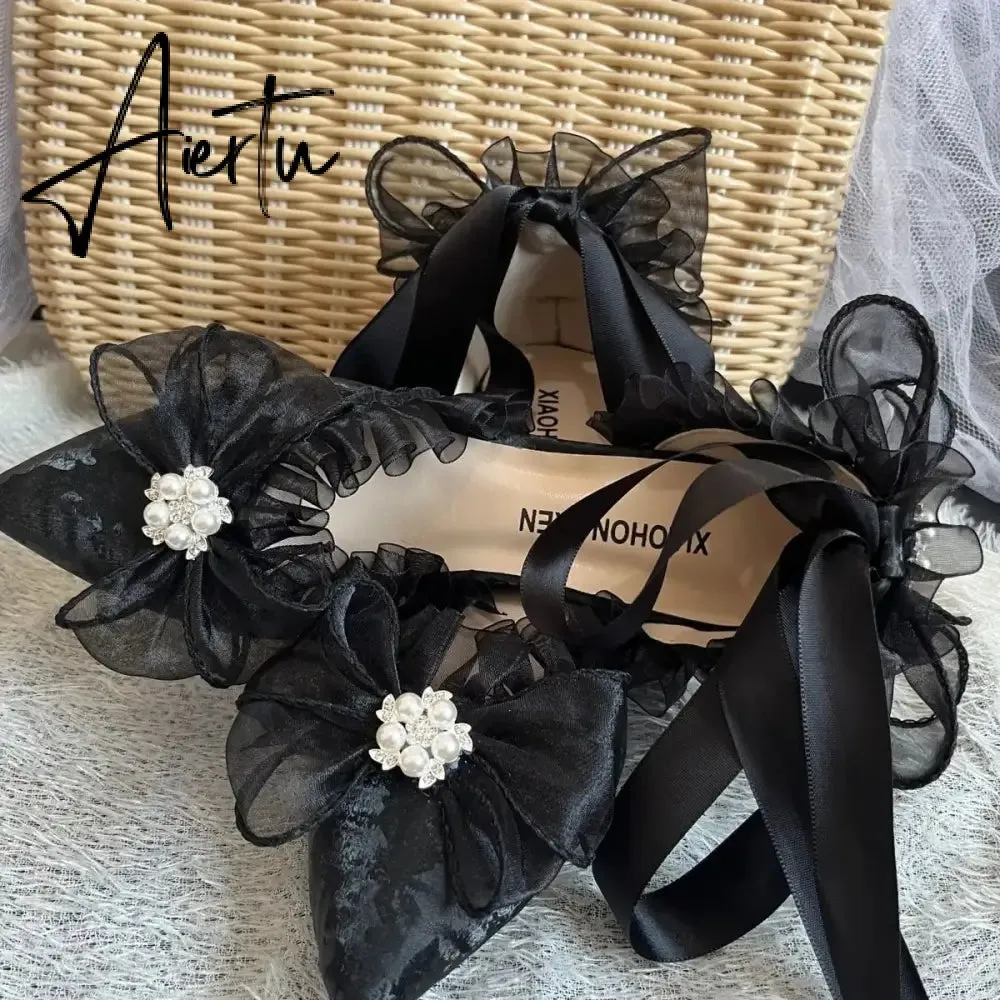 Aiertu  New French Girl Fairy Bow Sweet Wedding Shoes Lolita Shoes Y2k Women Shoes Luxury Brand High Quality Slingback Shoes Women