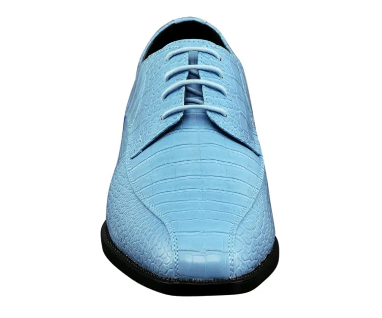 Amali Harvey Croc Print Men's Sky Blue Exotic Leather Dress Shoes