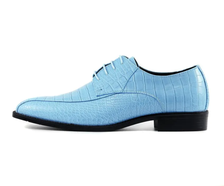 Amali Harvey Croc Print Men's Sky Blue Exotic Leather Dress Shoes