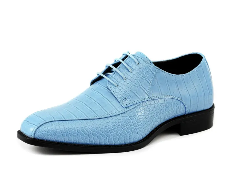 Amali Harvey Croc Print Men's Sky Blue Exotic Leather Dress Shoes