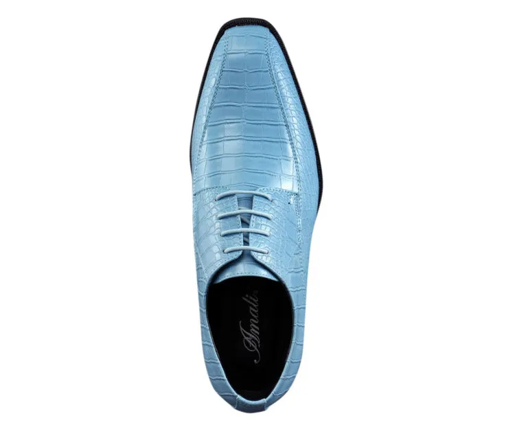 Amali Harvey Croc Print Men's Sky Blue Exotic Leather Dress Shoes