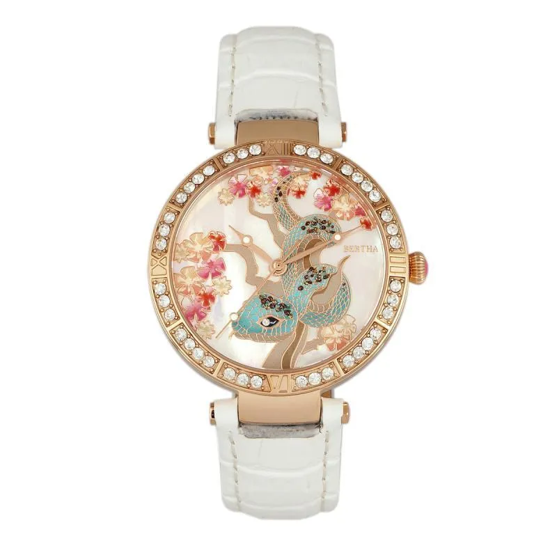 Bertha Mia Mother-Of-Pearl Leather-Band Watch