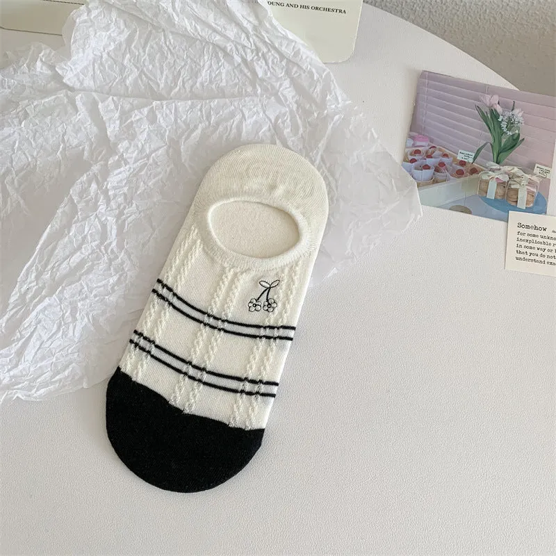 Black And White Cute Bubble Mouth Women's Low-cut Liners Socks Invisible