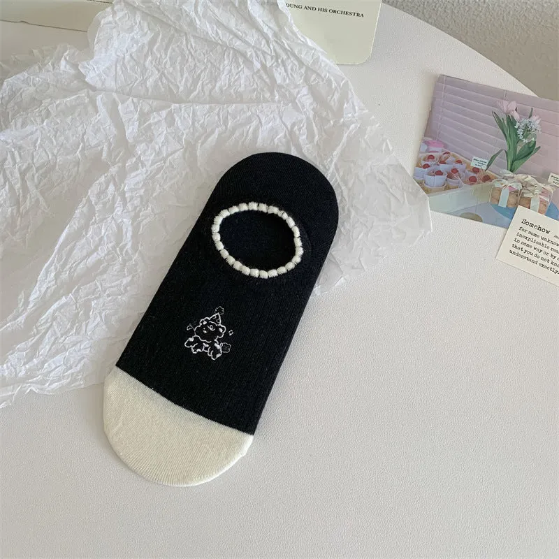 Black And White Cute Bubble Mouth Women's Low-cut Liners Socks Invisible