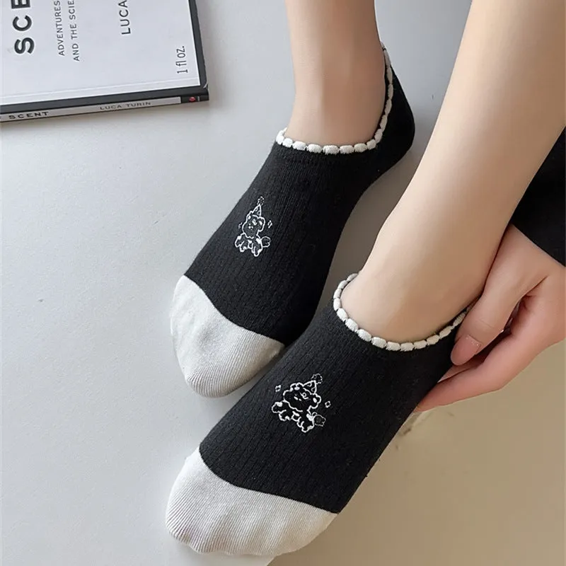 Black And White Cute Bubble Mouth Women's Low-cut Liners Socks Invisible