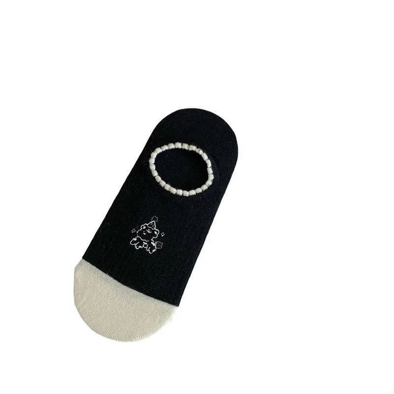 Black And White Cute Bubble Mouth Women's Low-cut Liners Socks Invisible