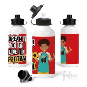 Boys Footballer Aluminium Water Bottle | Gifts for Mixed Race Boys | Back to school drinks bottle | Sports bottle | Birthday | Christmas