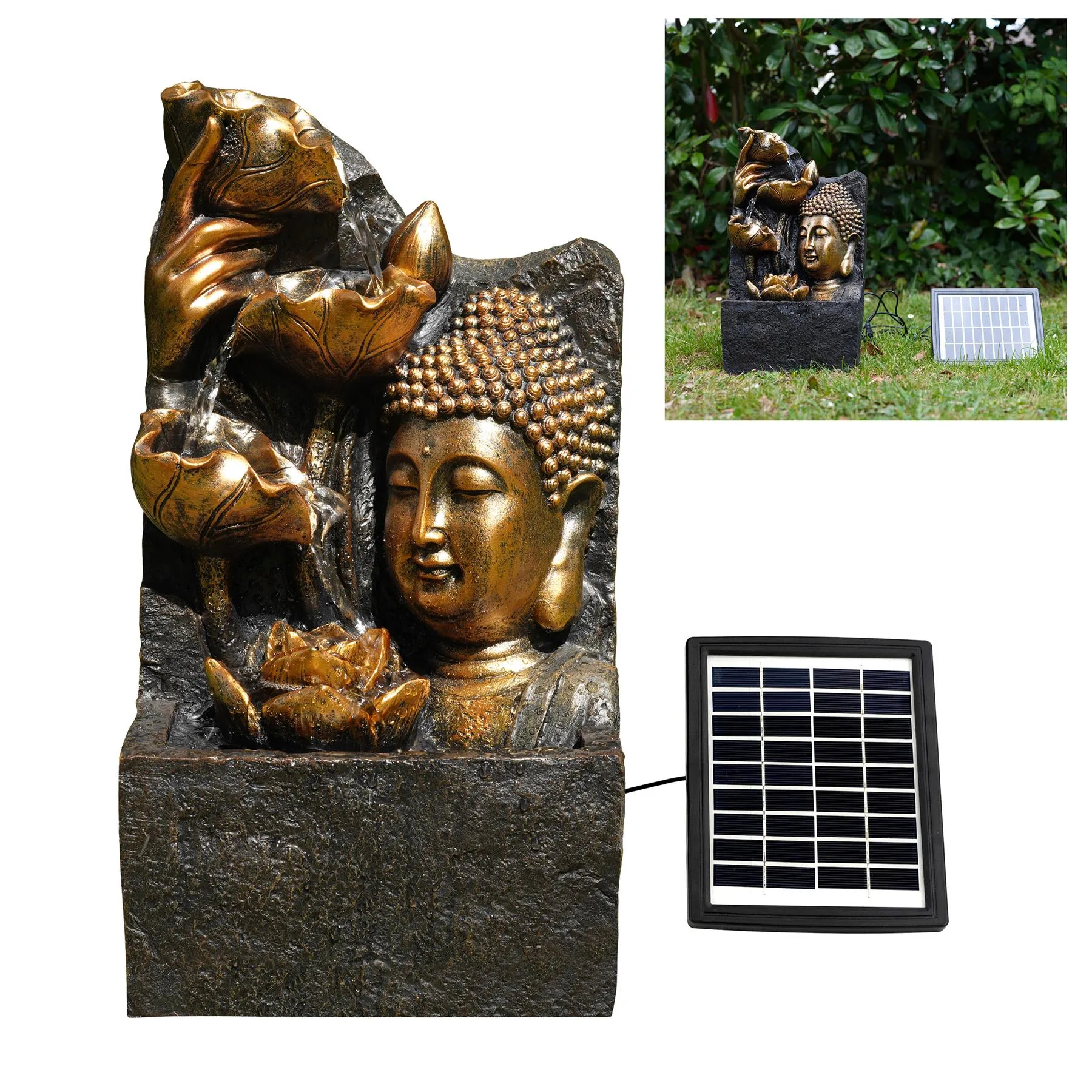 Buddha Head Solar Water Feature Outdoor With LED