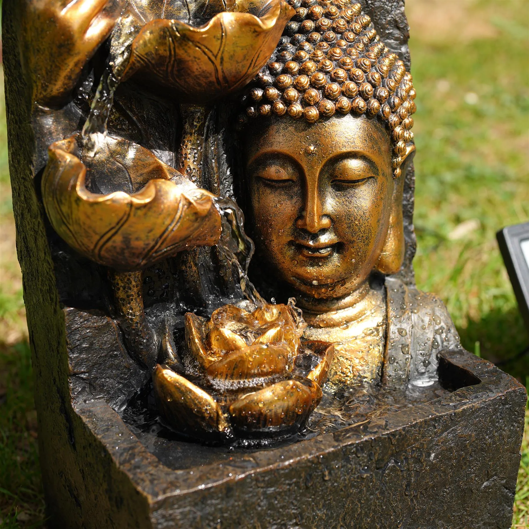 Buddha Head Solar Water Feature Outdoor With LED