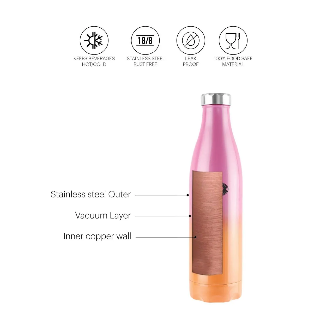 Colourmate Flask, Vacusteel Water Bottle, 800ml