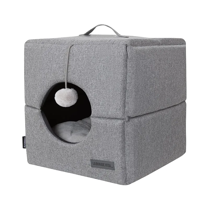 Como Grey Cat Cube with Pom Pom