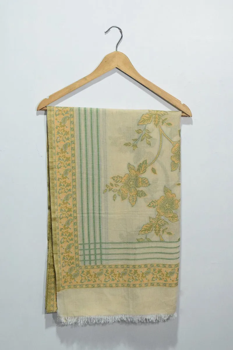 Cream Woven Jacquard Pashmina Shawl