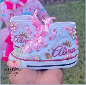 Custom Princess Kids Shoes | Pink Bling Rhinestone Shoes