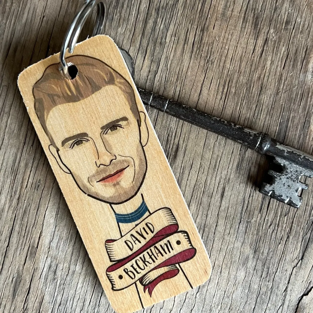 David Beckham Character Wooden Keyring - RWKR1