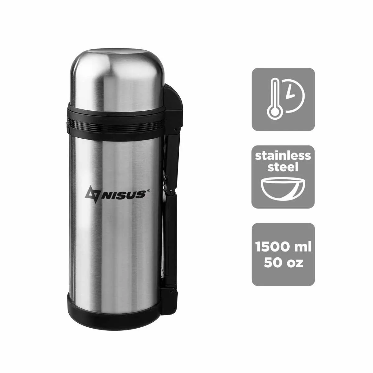 Double Wall Insulated Large Vacuum Flask with Handle, 50 oz