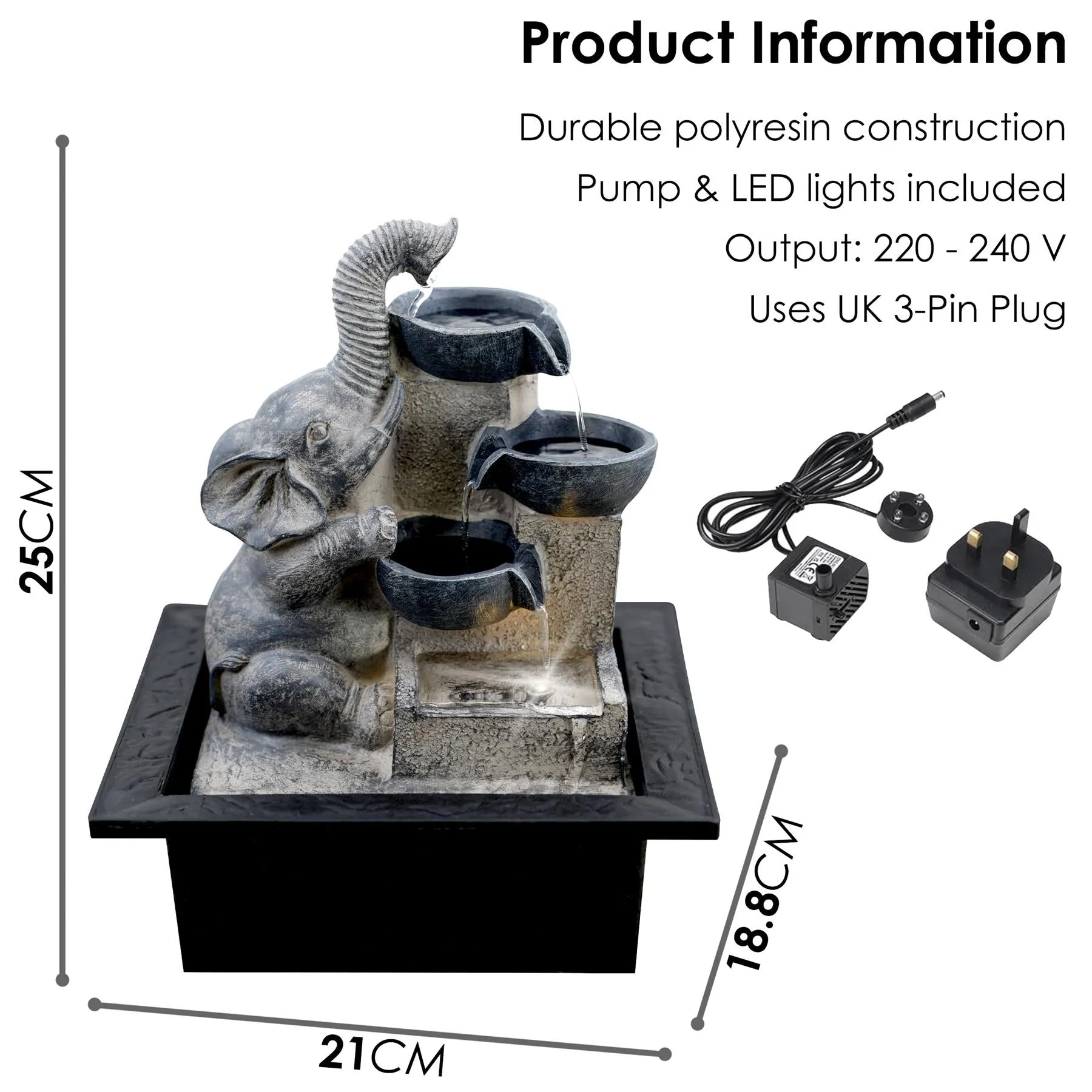 Elephant and Bowls Water Feature Indoor With LED