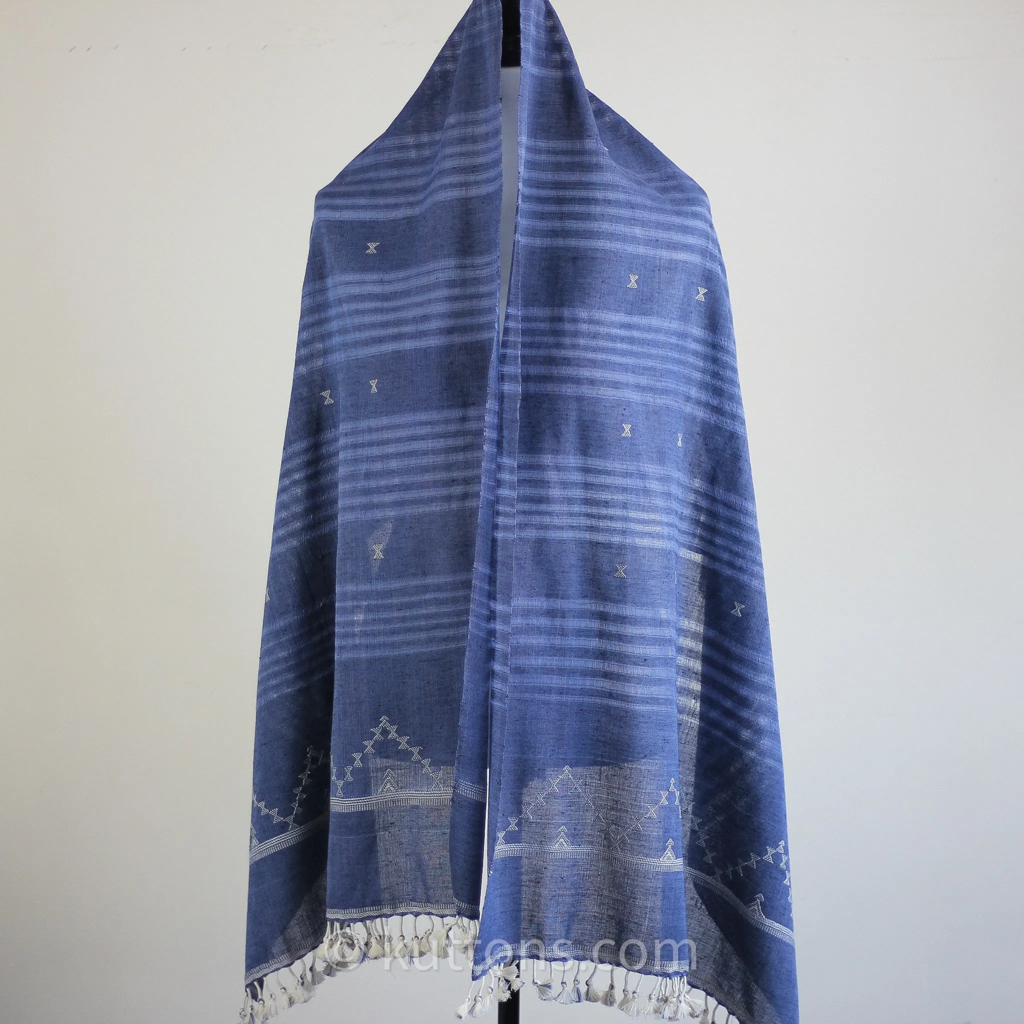 Ethnic Elegance - Handwoven Bhujodi 100% Organic Kala Cotton Wrap Scarf | Blue, 24x72"