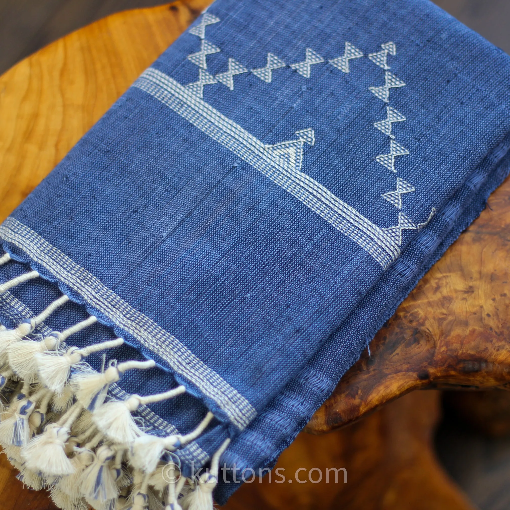 Ethnic Elegance - Handwoven Bhujodi 100% Organic Kala Cotton Wrap Scarf | Blue, 24x72"