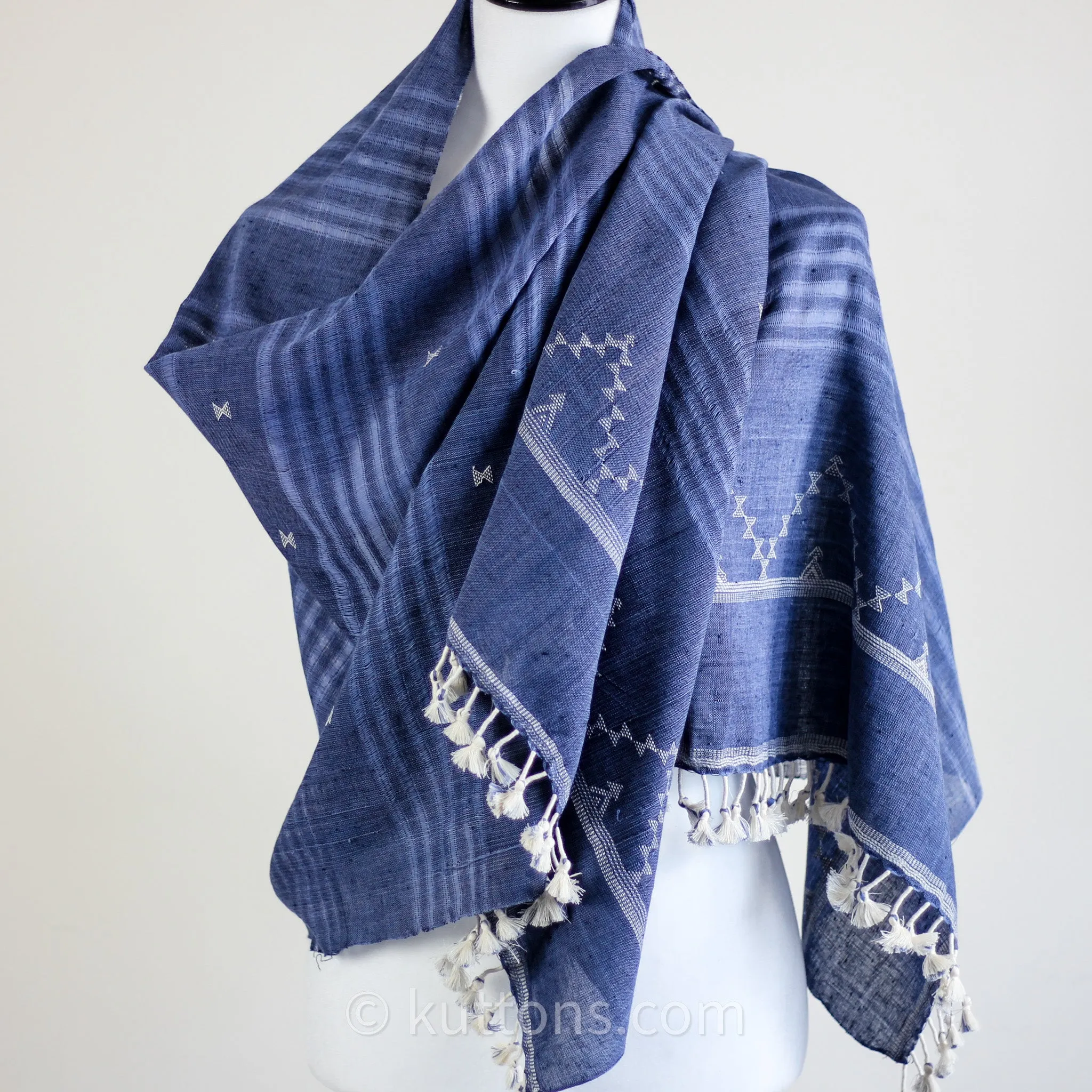 Ethnic Elegance - Handwoven Bhujodi 100% Organic Kala Cotton Wrap Scarf | Blue, 24x72"