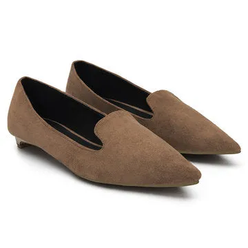 Fathion Coffee Suede Pointed Toe Slip-on Flat Shoes