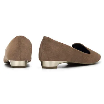 Fathion Coffee Suede Pointed Toe Slip-on Flat Shoes