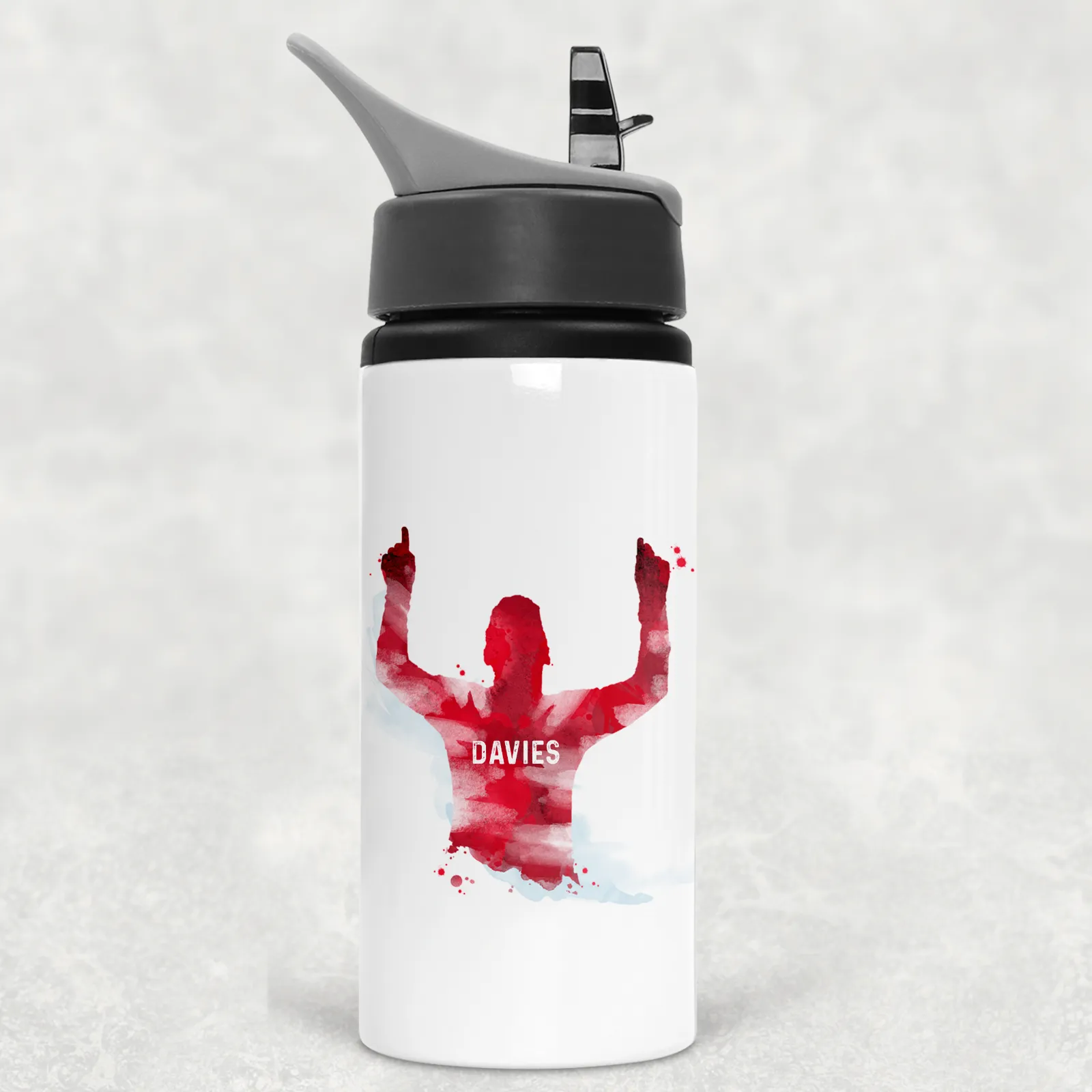 Football Red Shirt Personalised Aluminium Straw Water Bottle 650ml