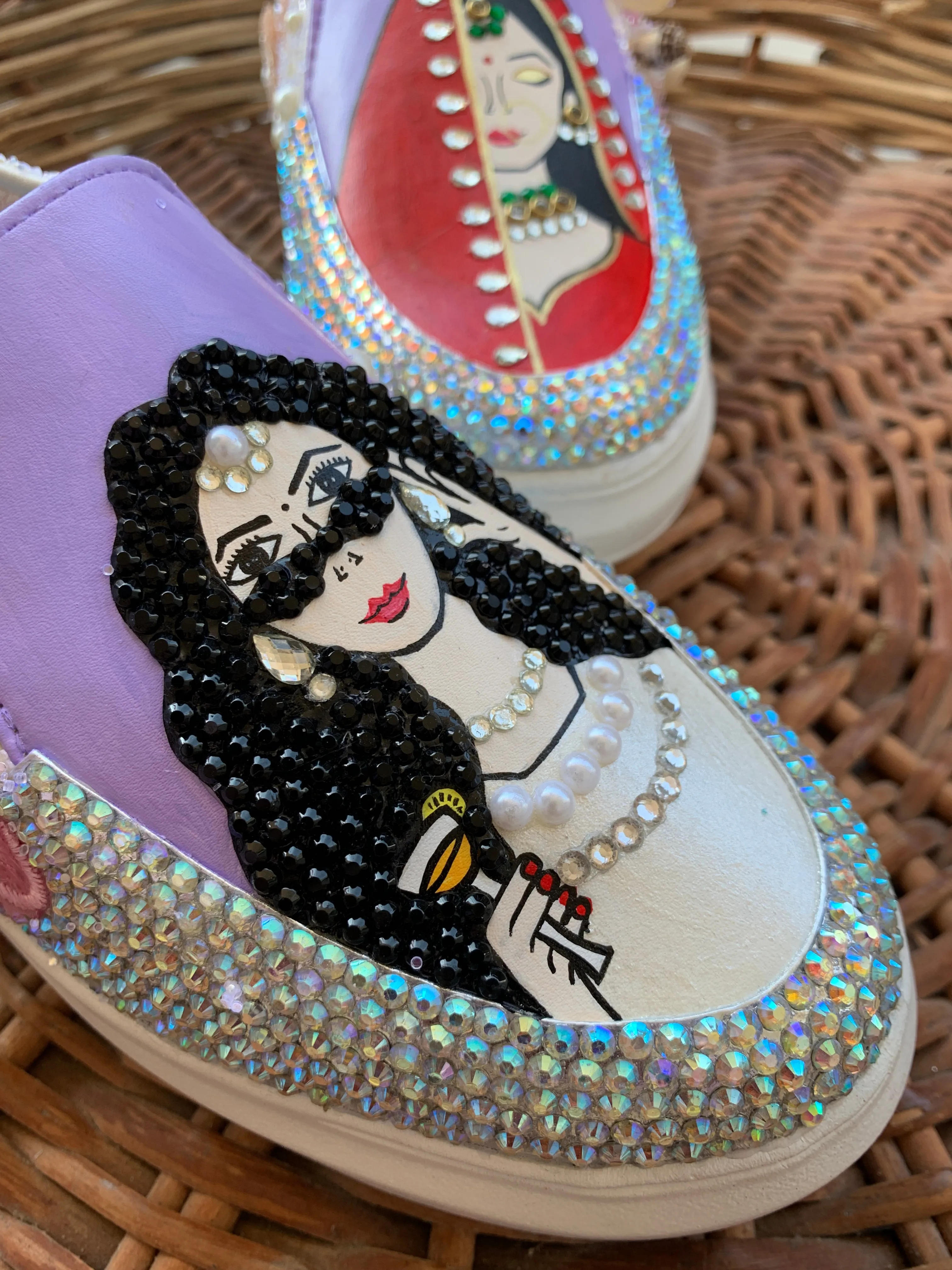 Funky N Trendy hand painted with water resistant colors, rhinestone work bridal sneakers/ bridesmaid sneaker / colorful sneakers/ floral sneakers / slip on shoes