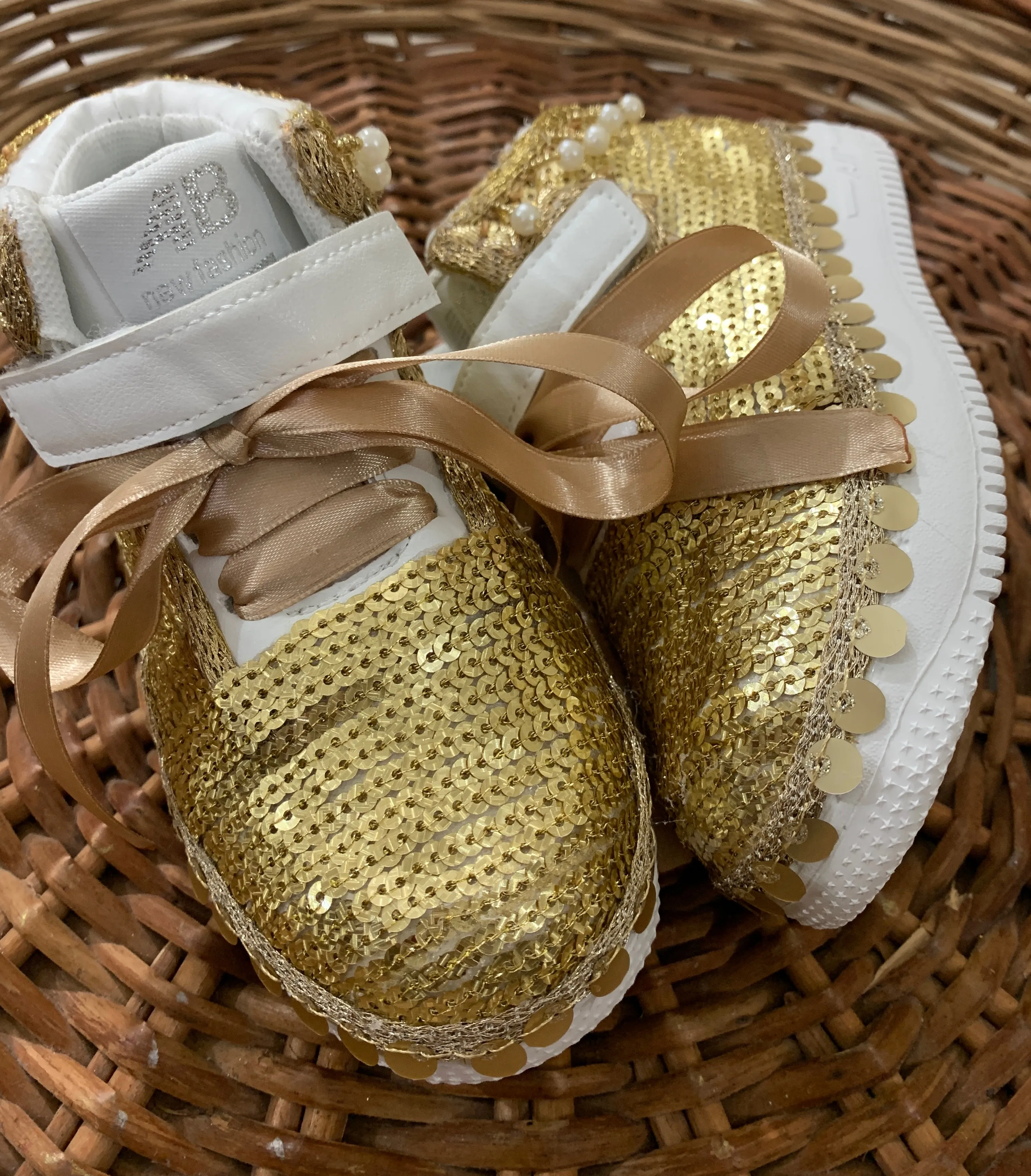 Funky N Trendy purple gold sequine work sneakers/kids sneakers/ embroidery shoes / kids shoes/ gold sneakers / gold shoes for kids/handmade sneakers for kids