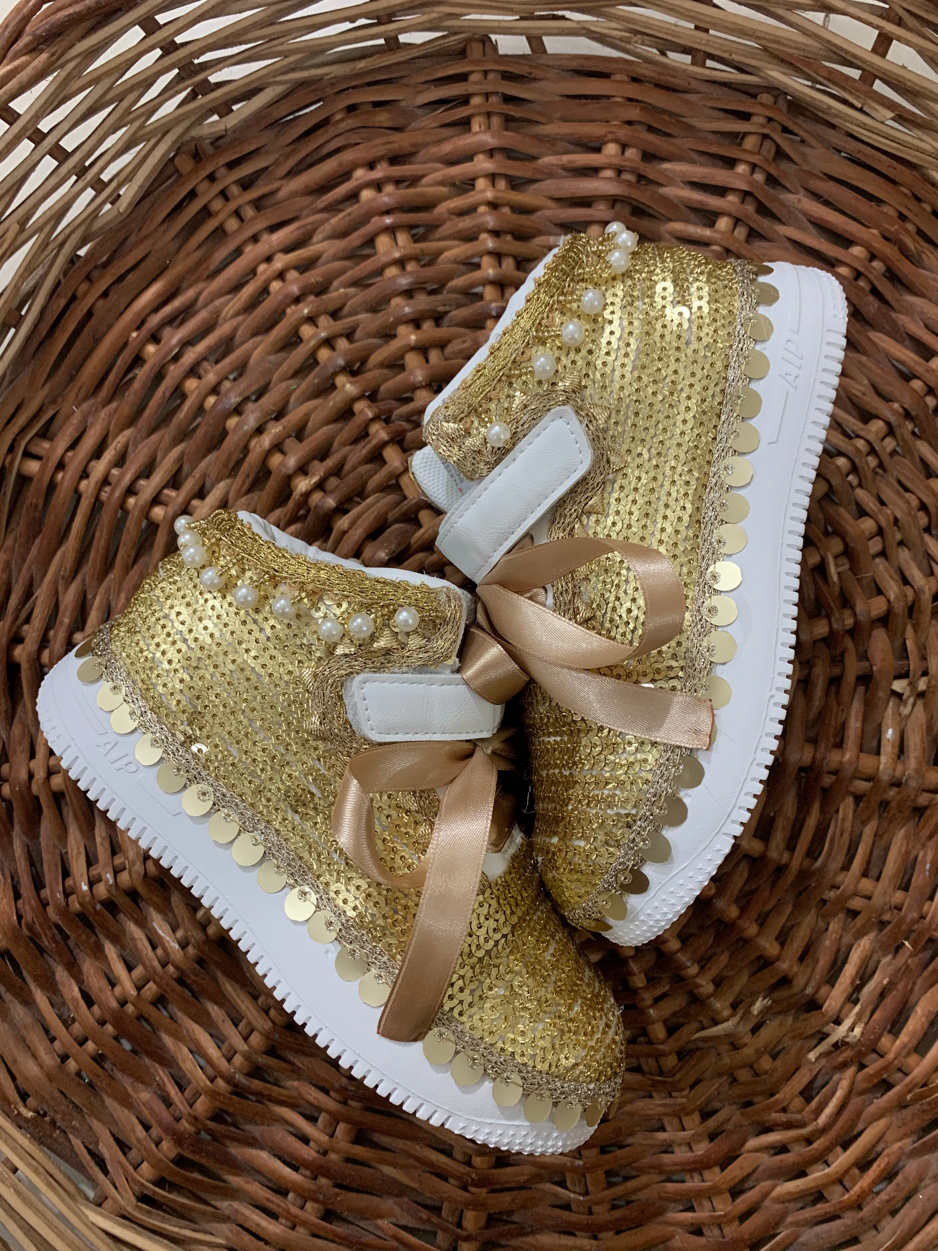 Funky N Trendy purple gold sequine work sneakers/kids sneakers/ embroidery shoes / kids shoes/ gold sneakers / gold shoes for kids/handmade sneakers for kids