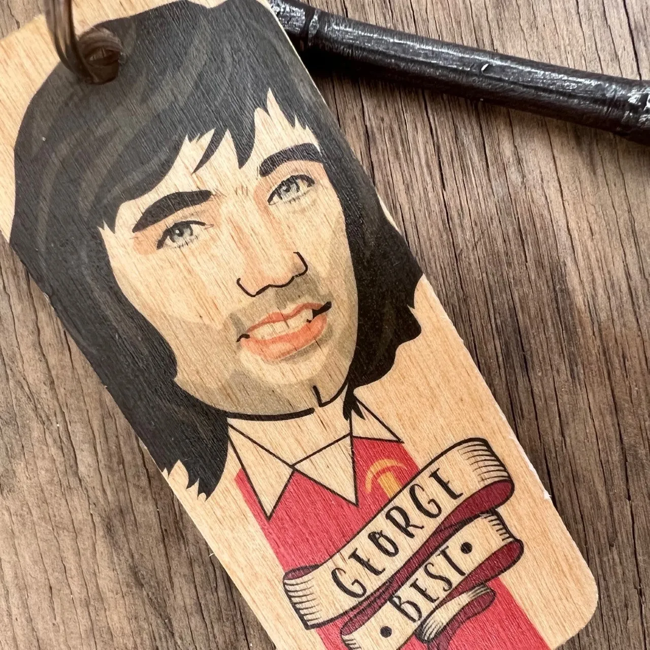 George Best Character Wooden Keyring - RWKR1