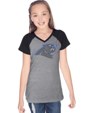 Girls 8-16 Jersey Contrast V Neck Raglan Short Sleeve Tee-f