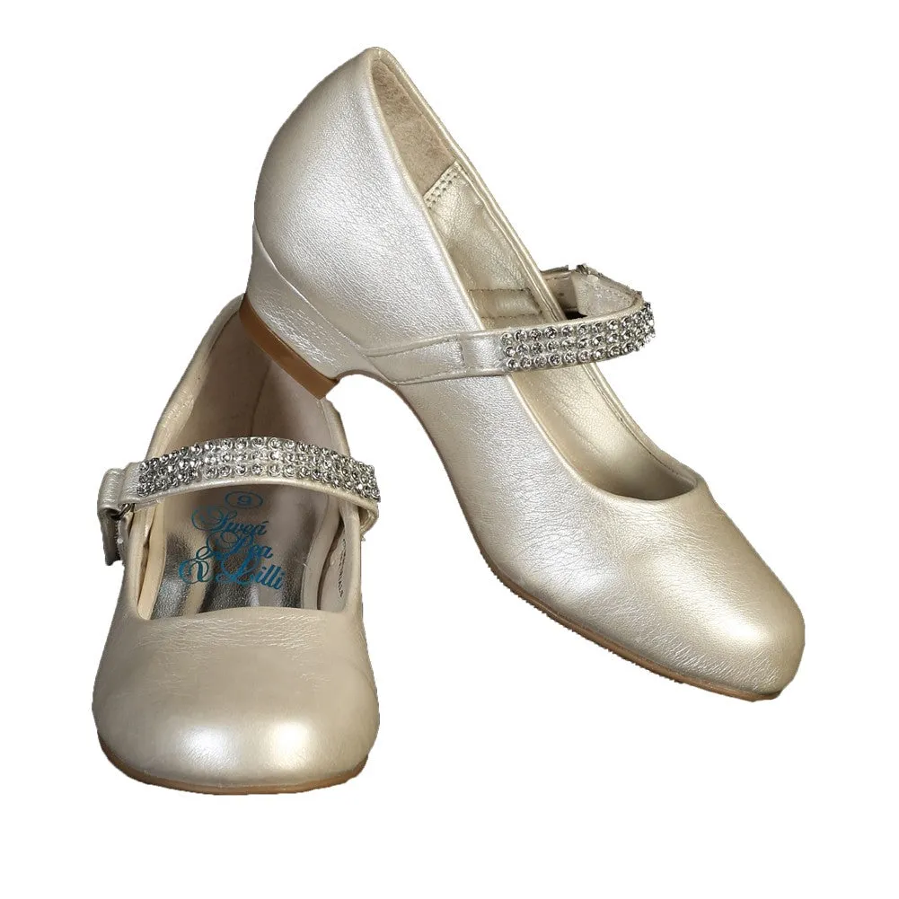 Girls Ivory Rhinestone Strap Mia Occasion Dress Shoes 9 Toddler-4 Kids