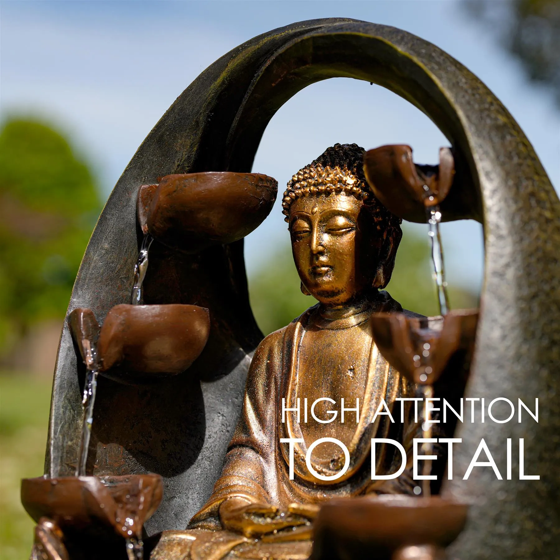 Golden Buddha Solar Water Feature Outdoor With LED