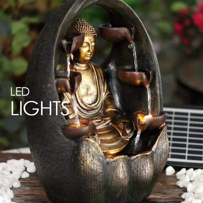 Golden Buddha Solar Water Feature Outdoor With LED