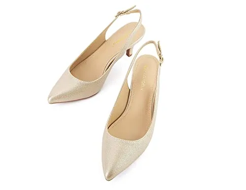 Greatonu Womens Gold Sexy Pointed Closed Toe Comfortable Slingback Pumps Court Shoes