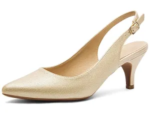 Greatonu Womens Gold Sexy Pointed Closed Toe Comfortable Slingback Pumps Court Shoes