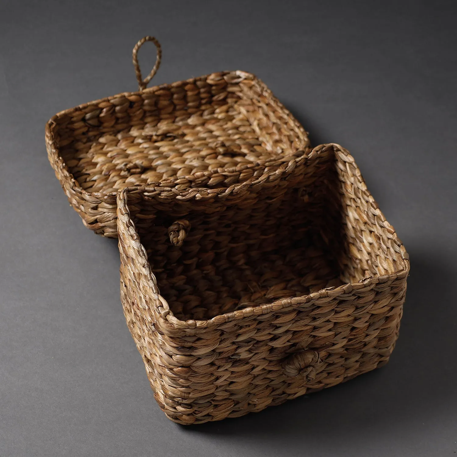 Handcrafted Organic Water Hyacinth Hooded Basket (9 x 7 in)