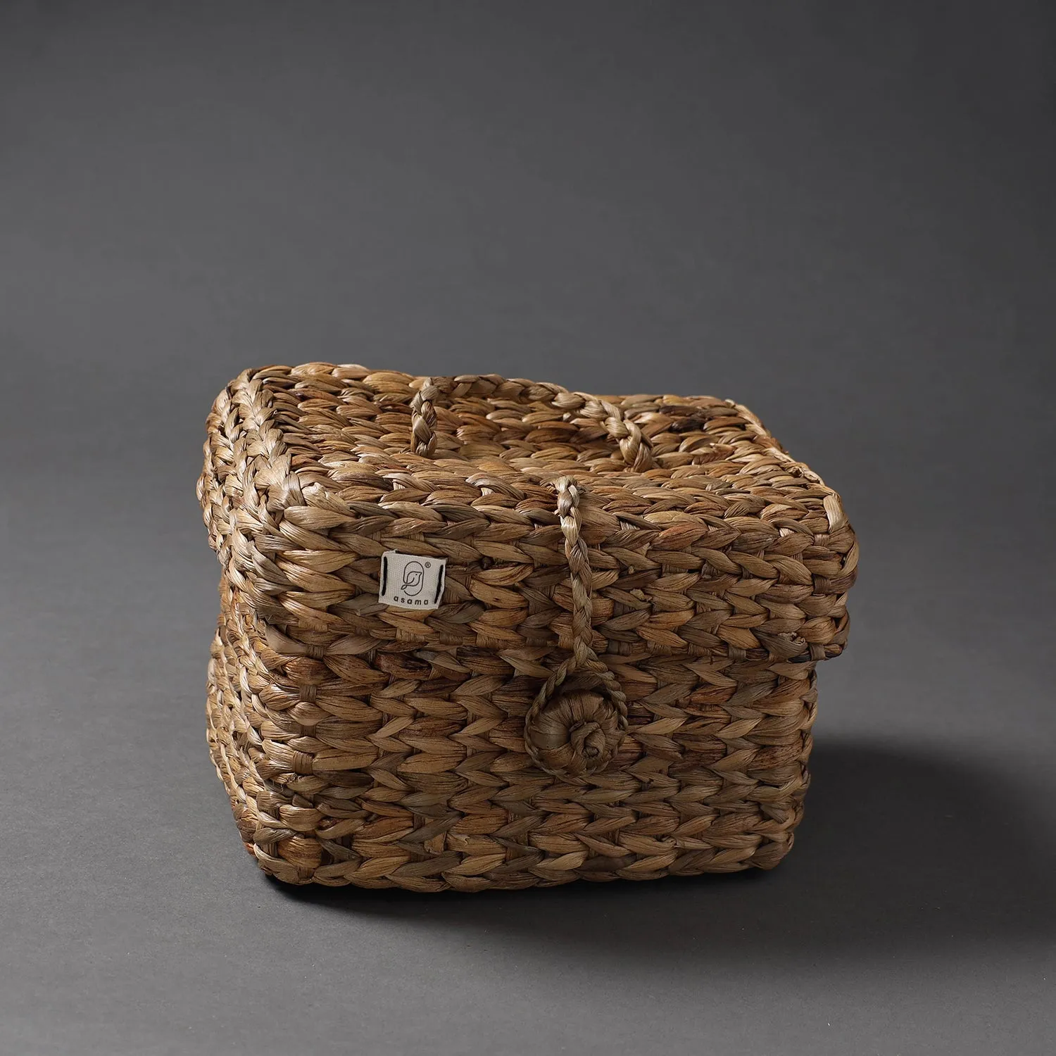 Handcrafted Organic Water Hyacinth Hooded Basket (9 x 7 in)