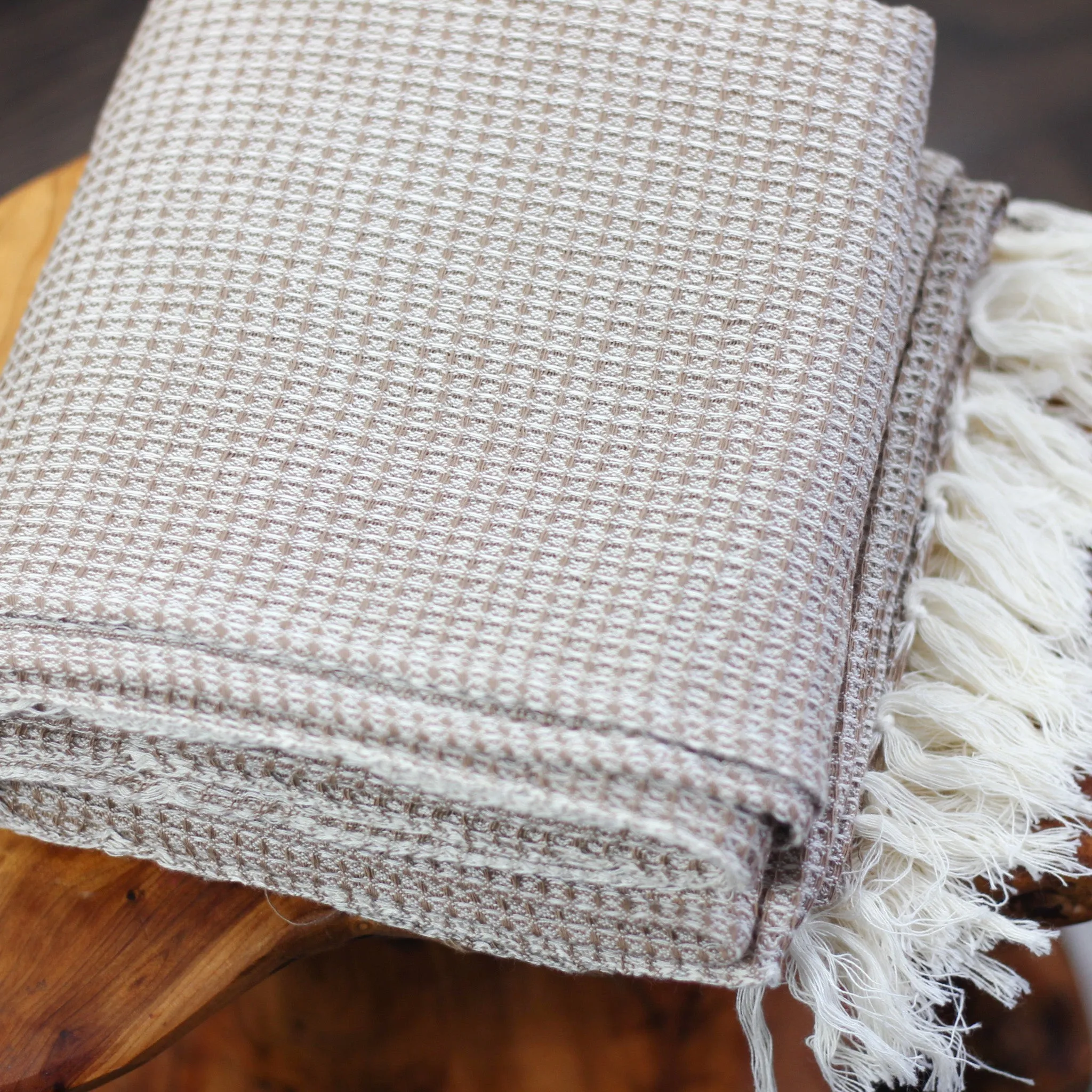 Handwoven Waffle Weave 100% Cotton Towel - Powder Room Decor | Brown, 30x59"