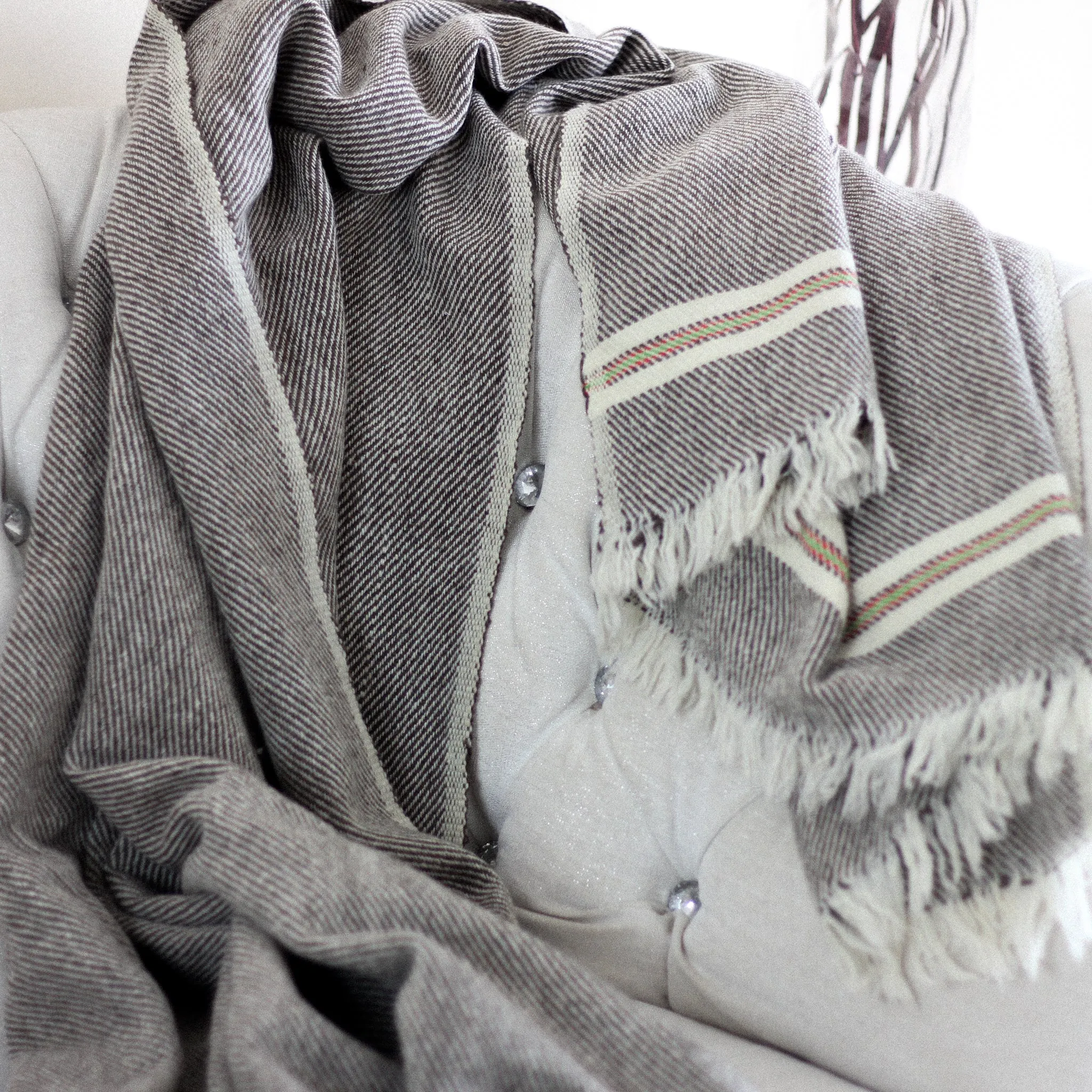 Handwoven Woolen Throw cum Blanket - Rustic Charm | Cream-Brown, 44x78"