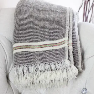 Handwoven Woolen Throw cum Blanket - Rustic Charm | Cream-Brown, 44x78"