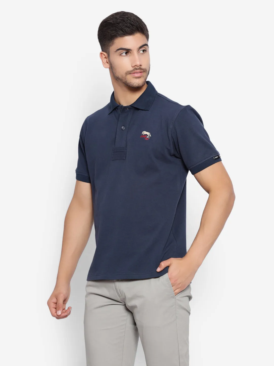 JUMP USA Men Navy Blue Solid Polo Collar Pure Cotton T-shirt