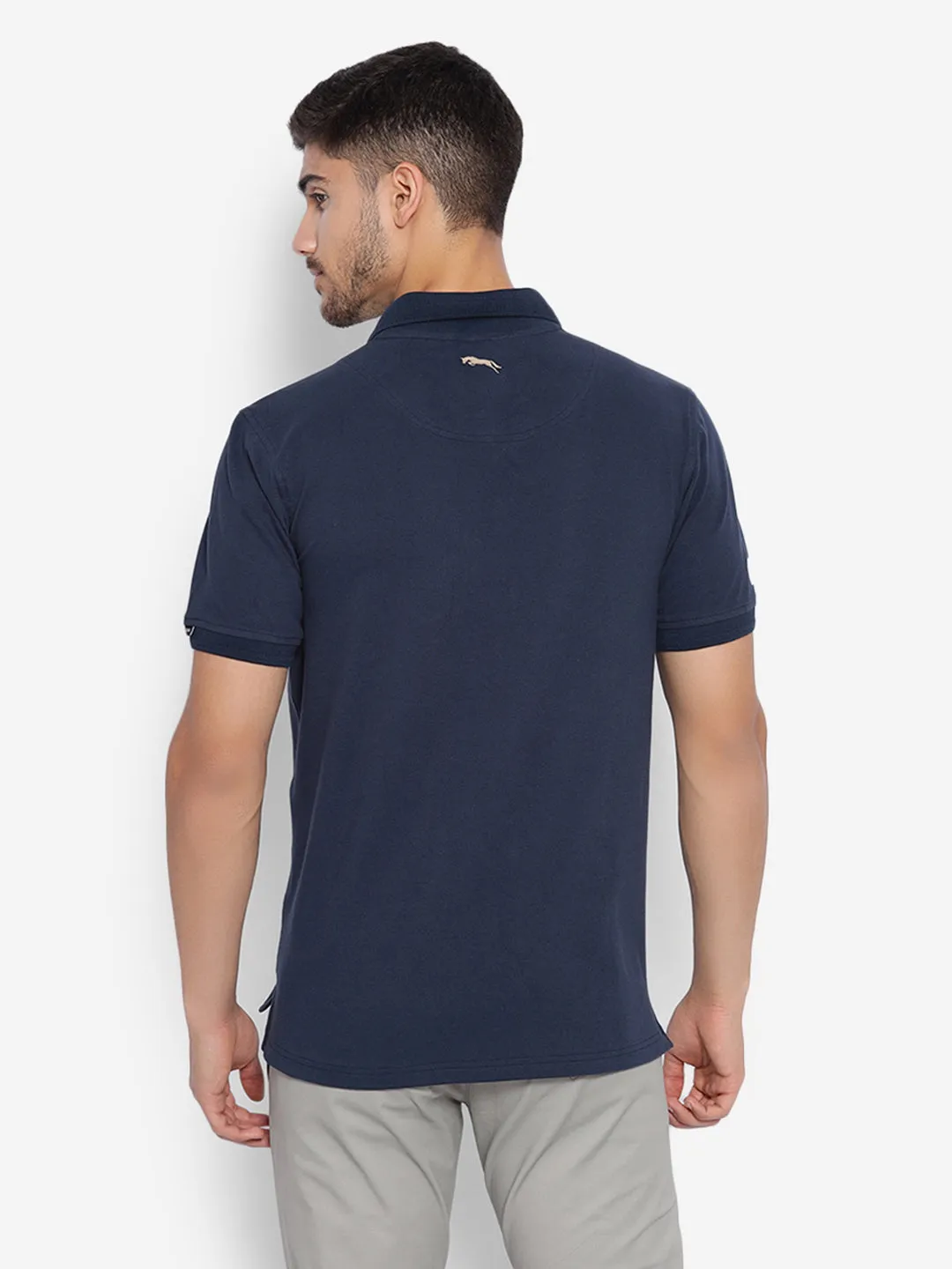 JUMP USA Men Navy Blue Solid Polo Collar Pure Cotton T-shirt